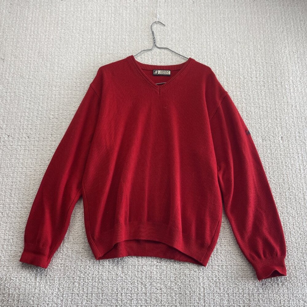 Green Coast Yachting Merino Wool Blend V-Neck Jumper Red Preppy Coastal Sz 50